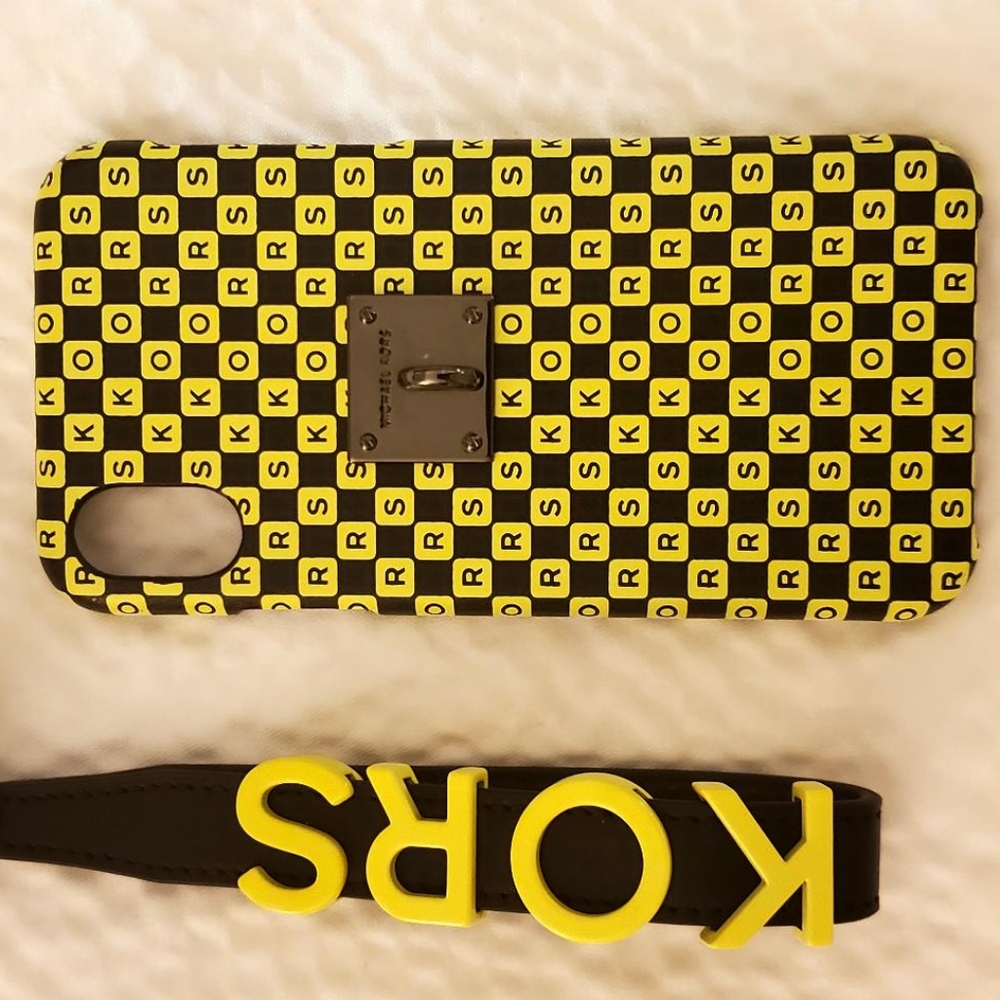 Michael Kors iPhone X & XS case with strap. Black and neon. NEW!